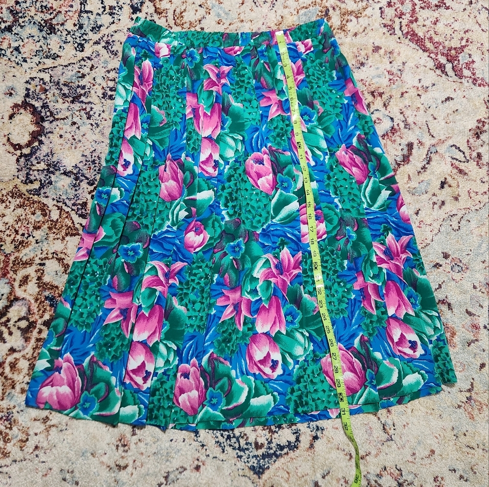 Vintage 90s Plus Size Floral Pleated Midi Skirt Estimated Size L / XL - Picture 7 of 7